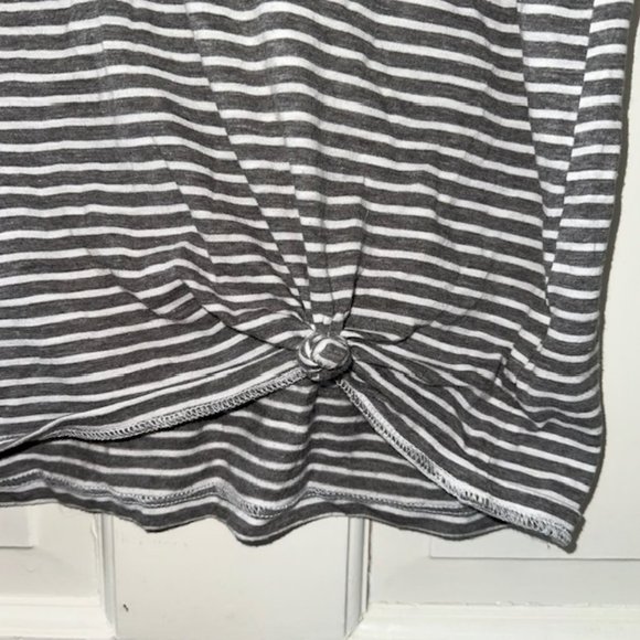 Gray Striped Tank Top w/ Gathered Hem - Picture 5 of 10